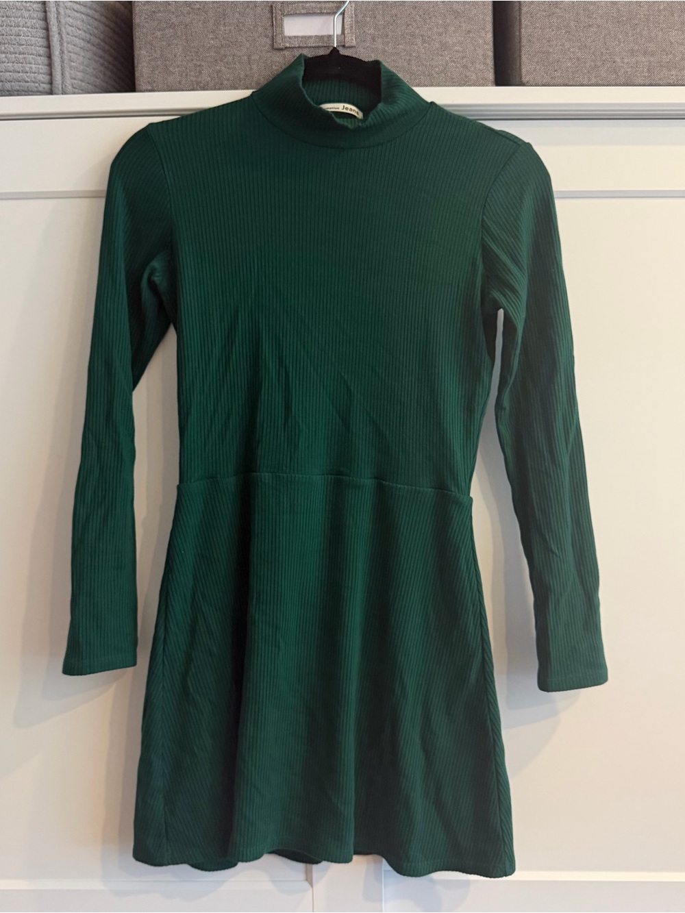 Reformation Forest Green Ribbed Mock Neck Top